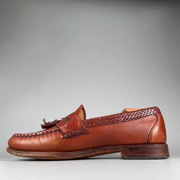 Allen Edmonds Maxfield Men\'s 9.5 D Brown Leather Woven Tassel Loafers Casual GUC main image 9